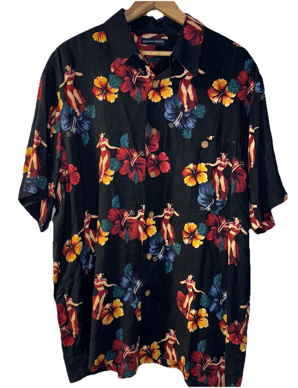 Knightsbridge Hawaiian shirt men’s large black spring break